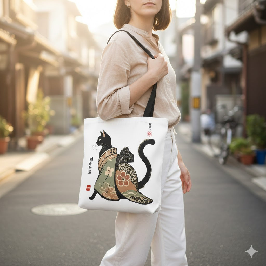 ミモザ&にゃんこ柄*✣*まん丸トートbag Tote Bags - Kimono Cats Collection