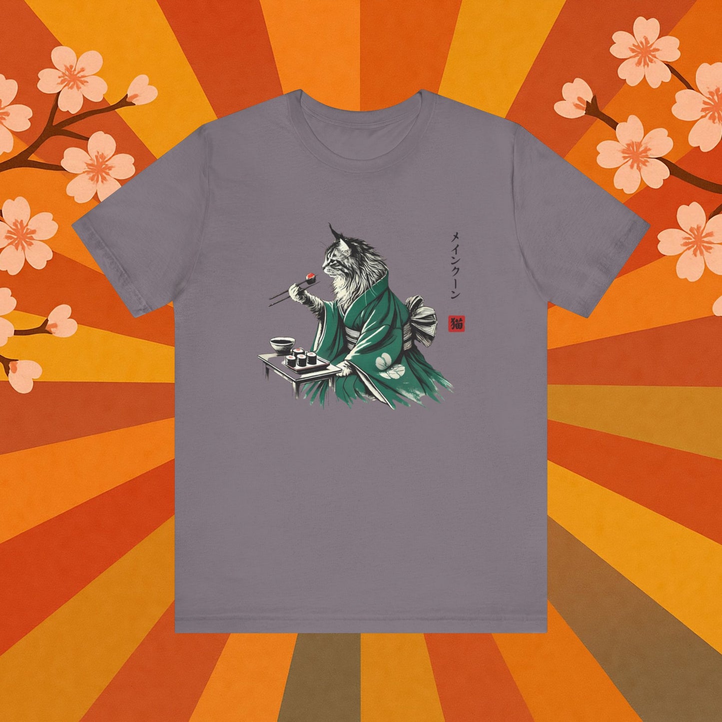 Maine Coon Eating Sushi - T-Shirt