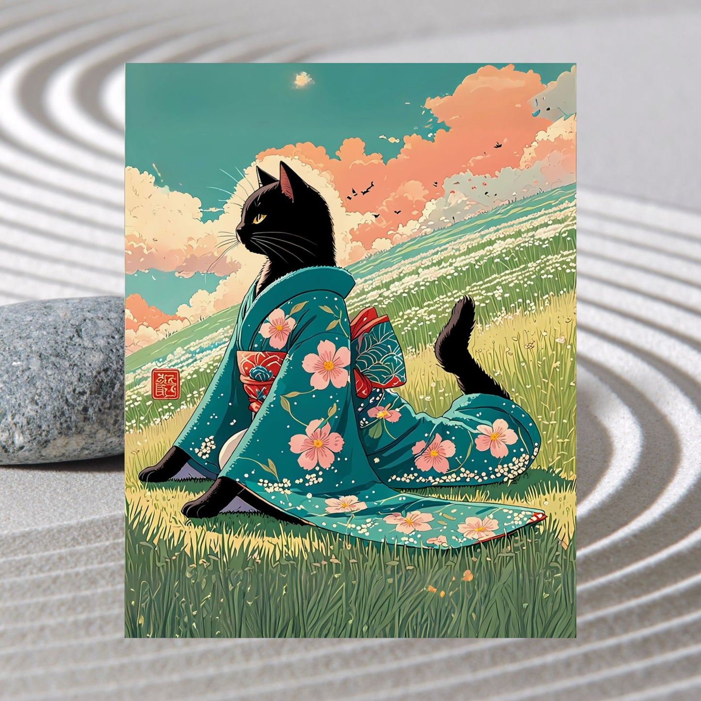 Vintage Japanese Cat Poster - Yoga Neko