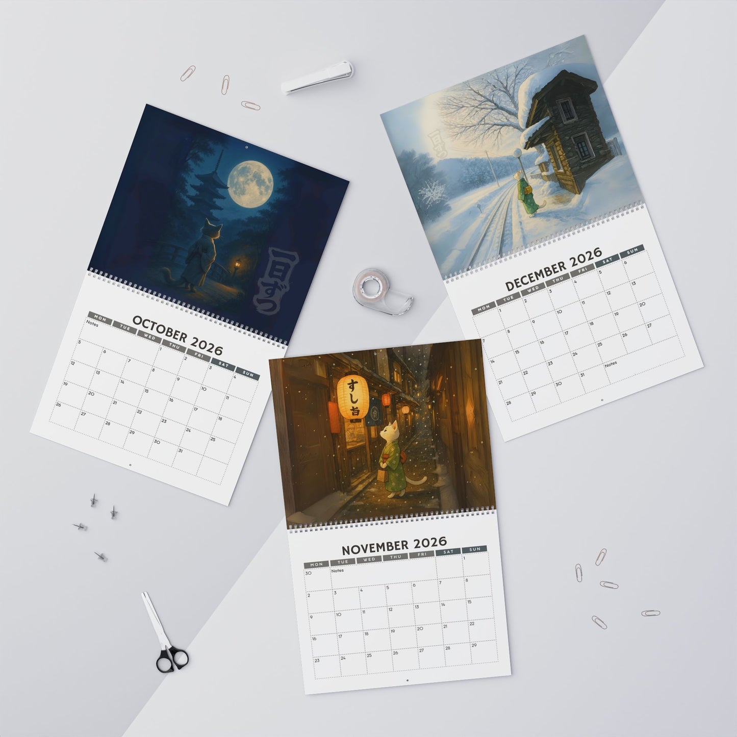Quiet Journeys: Kimono Cats of Japan 2026 Wall Calendar