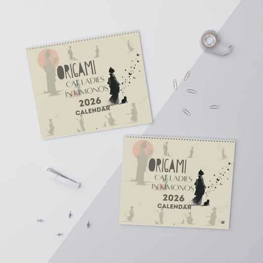 Origami Cat Ladies in Kimonos 2026 Wall Calendar