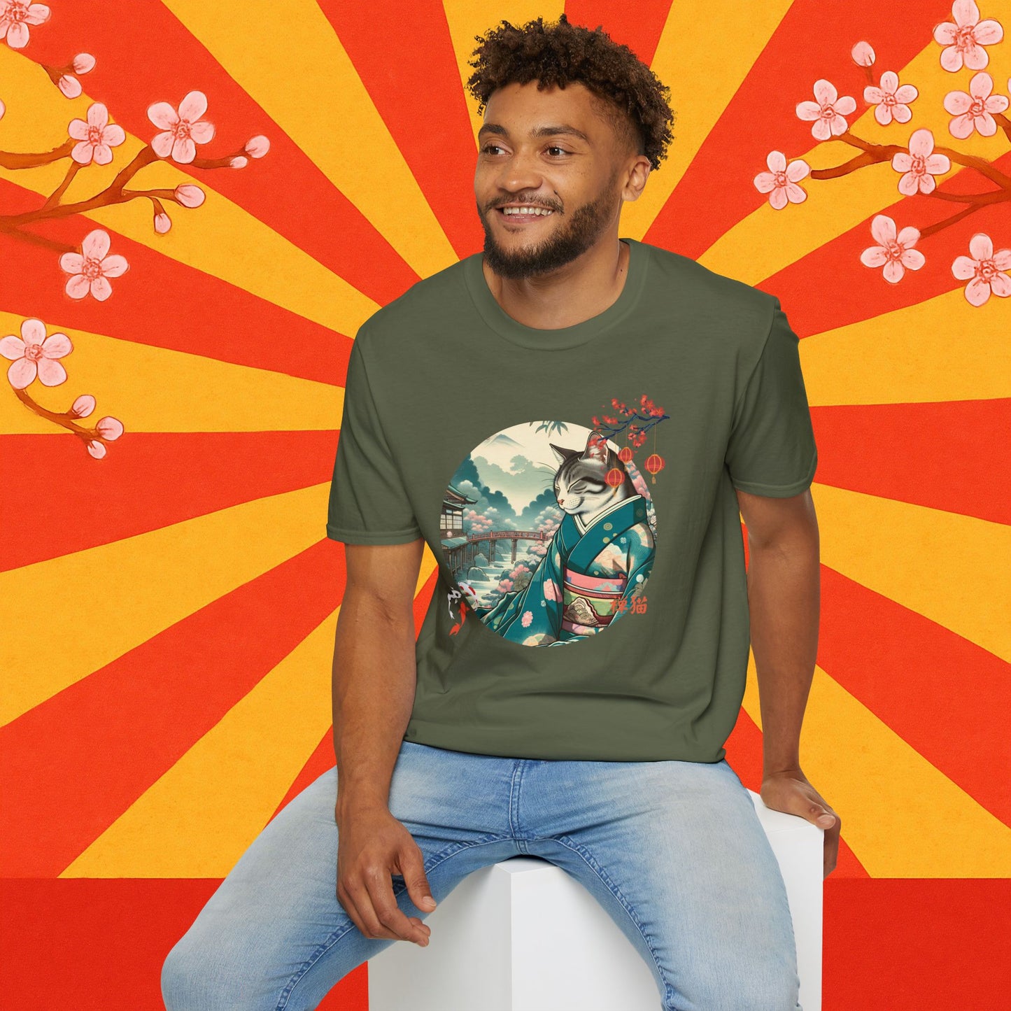 Kimono Cat T-Shirt - Japanese Zen Shrine Neko Softstyle Tee