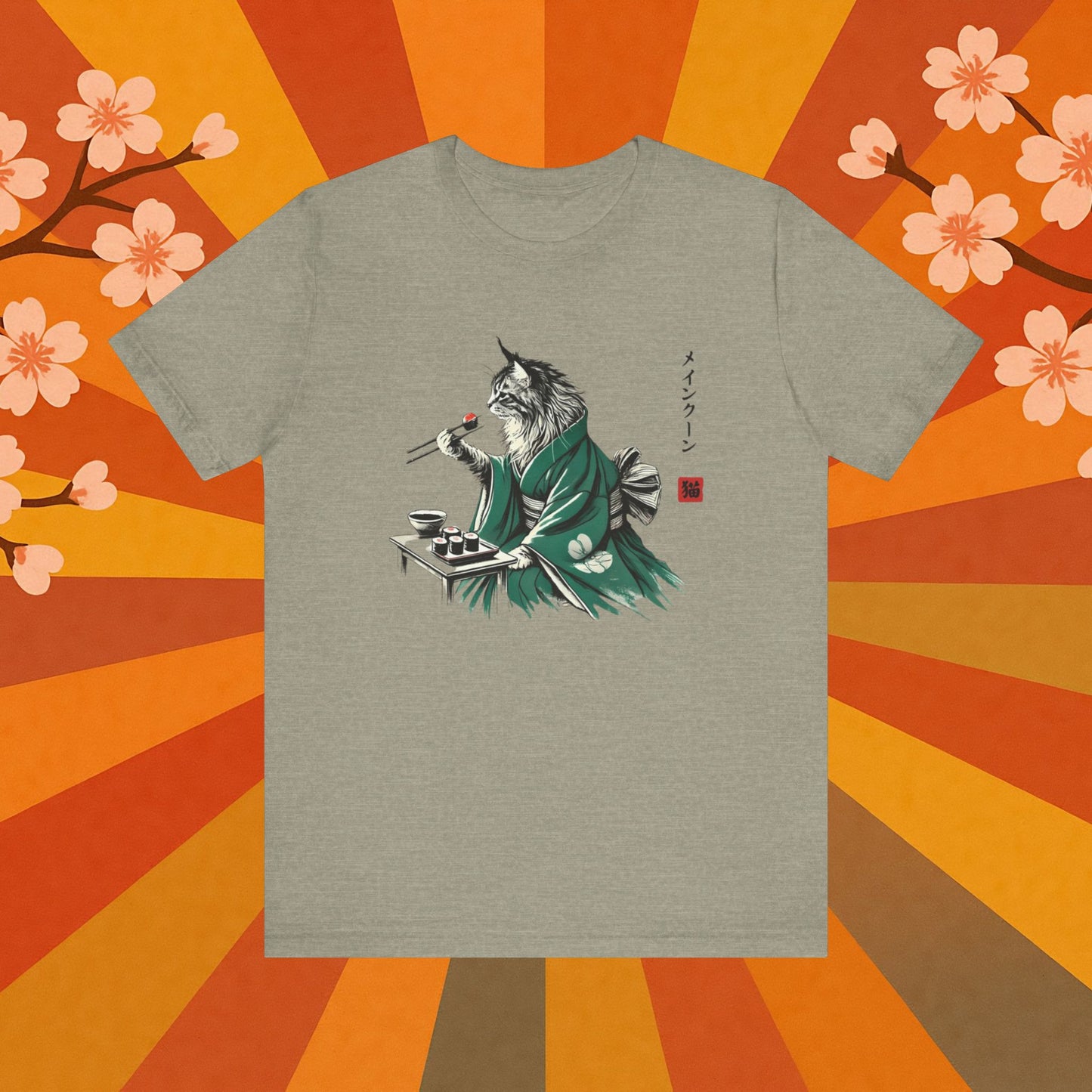 Maine Coon Eating Sushi - T-Shirt