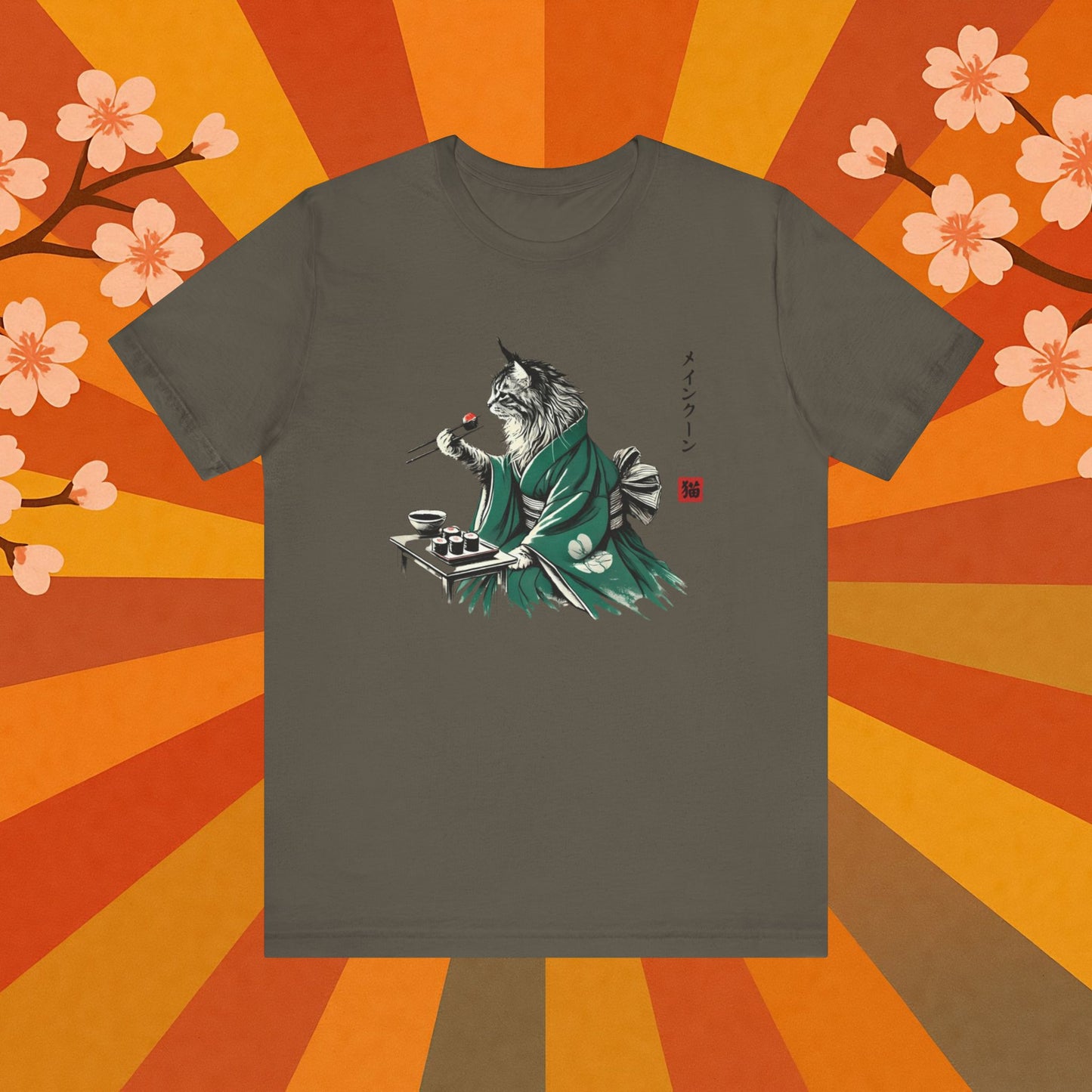 Maine Coon Eating Sushi - T-Shirt