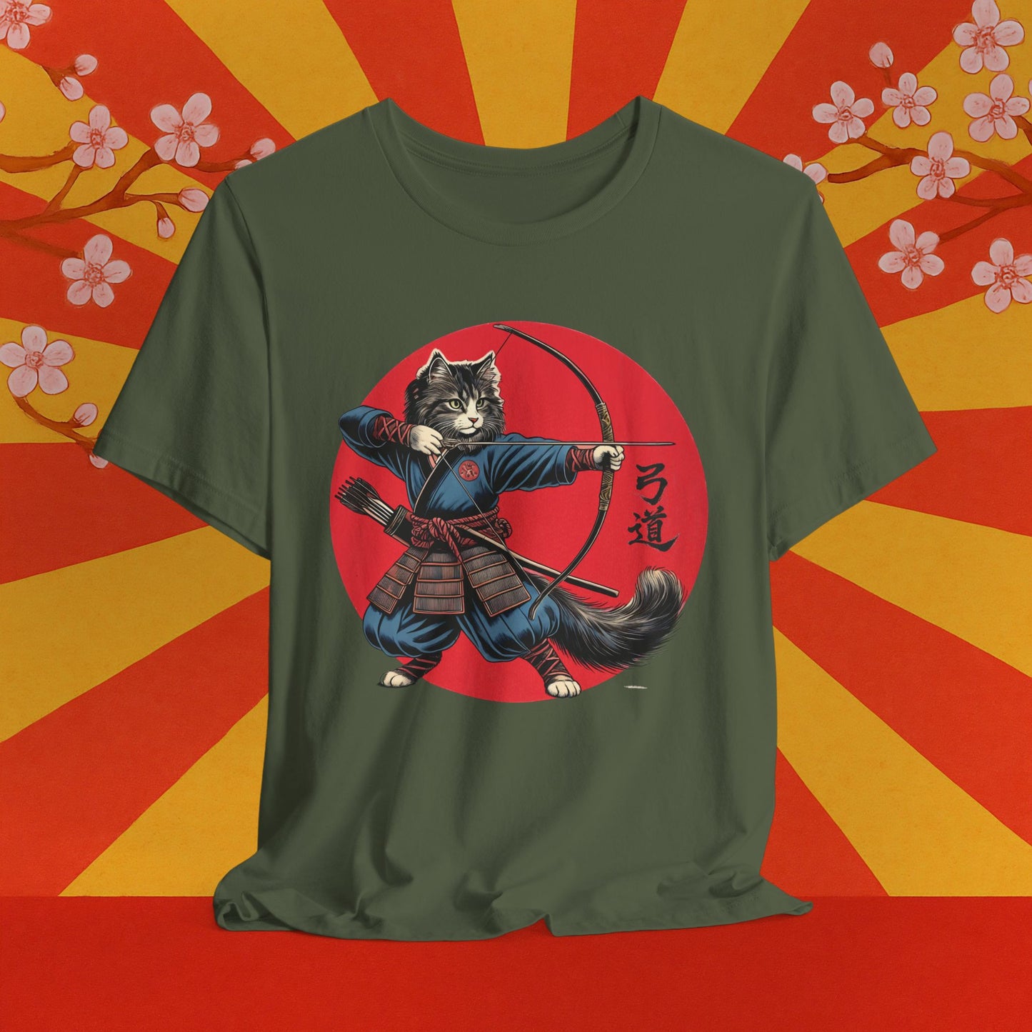 Samurai Cat Tee, Japanese Kyudo Bow