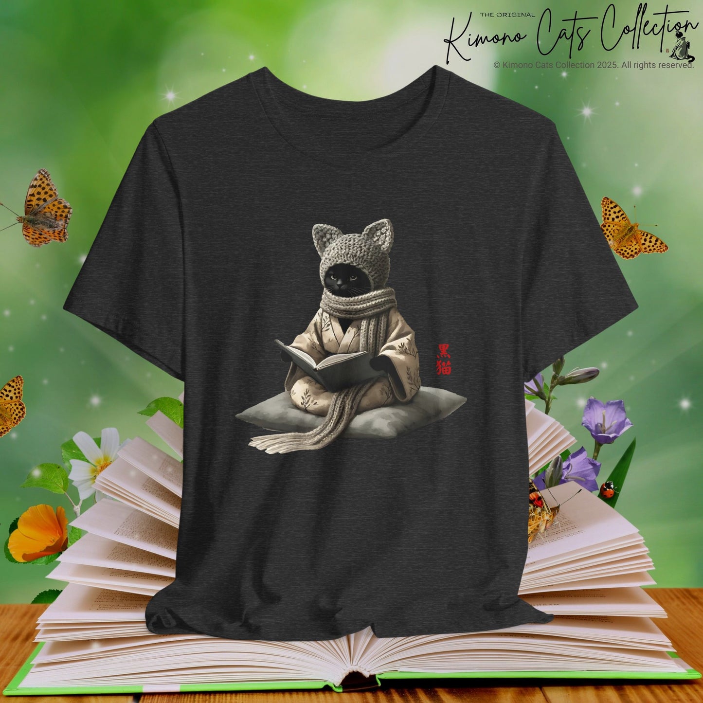 Buchliebhaber Häkelkatze im Kimono - T-Shirt