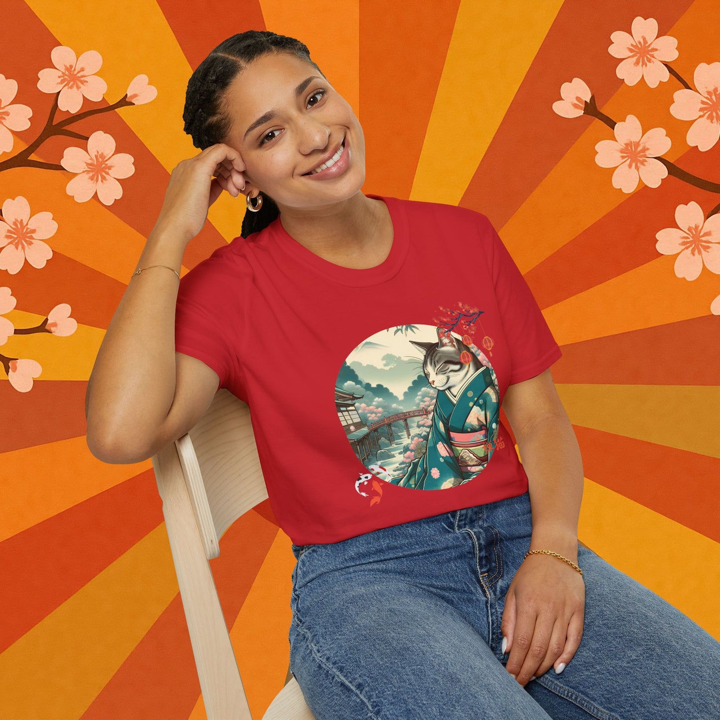 Kimono Cat T-Shirt - Japanese Zen Shrine Neko Softstyle Tee