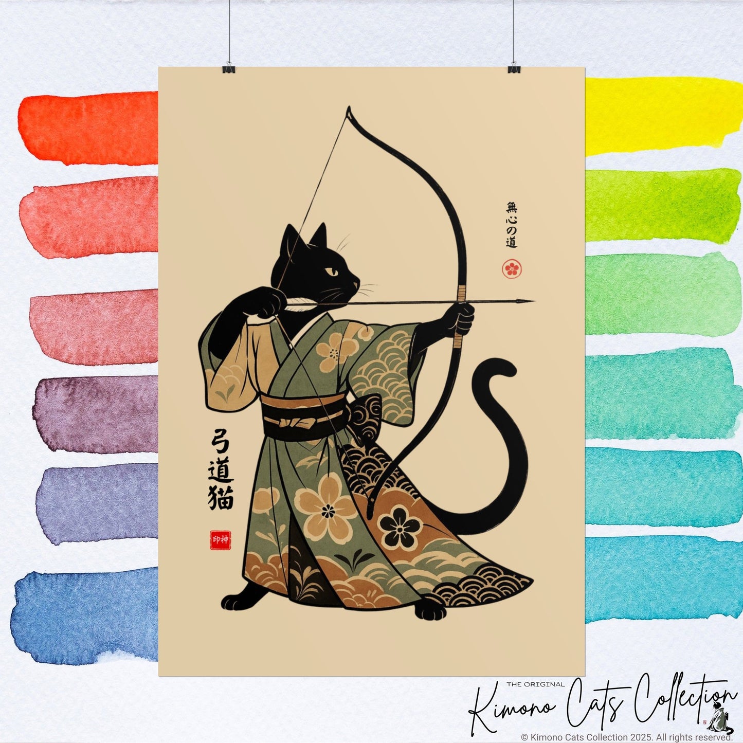 Kyūdō Cat Wall Art – The Way of No-Mind (弓道猫 • 無心の道)