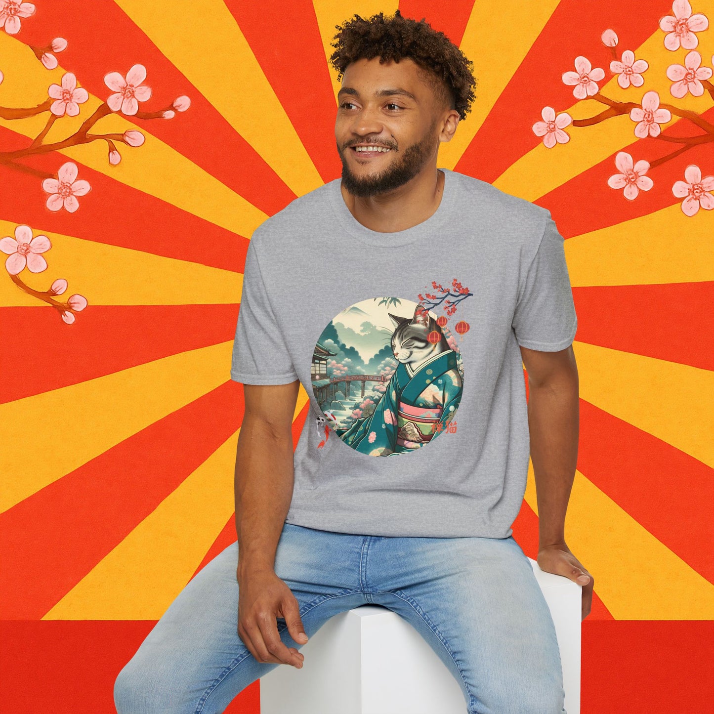 Kimono Cat T-Shirt - Japanese Zen Shrine Neko Softstyle Tee