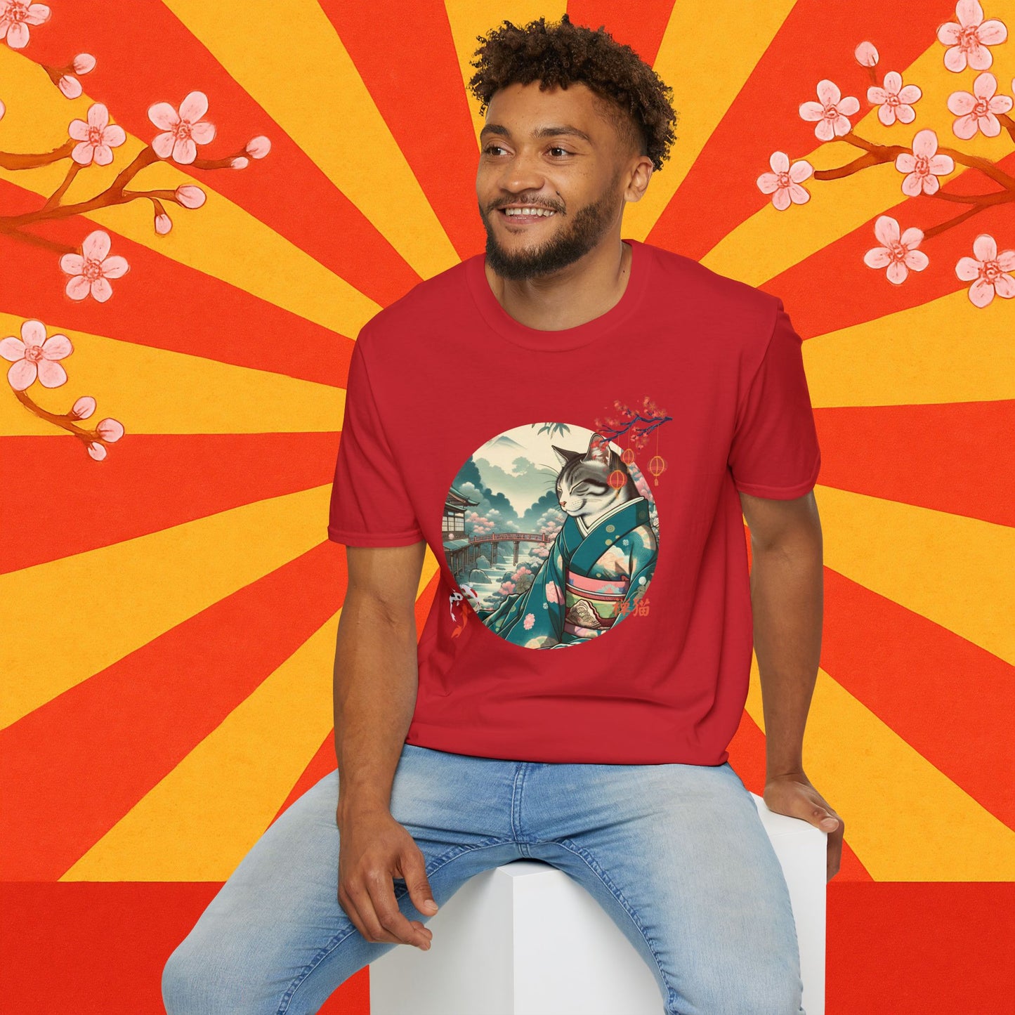 Kimono Cat T-Shirt - Japanese Zen Shrine Neko Softstyle Tee
