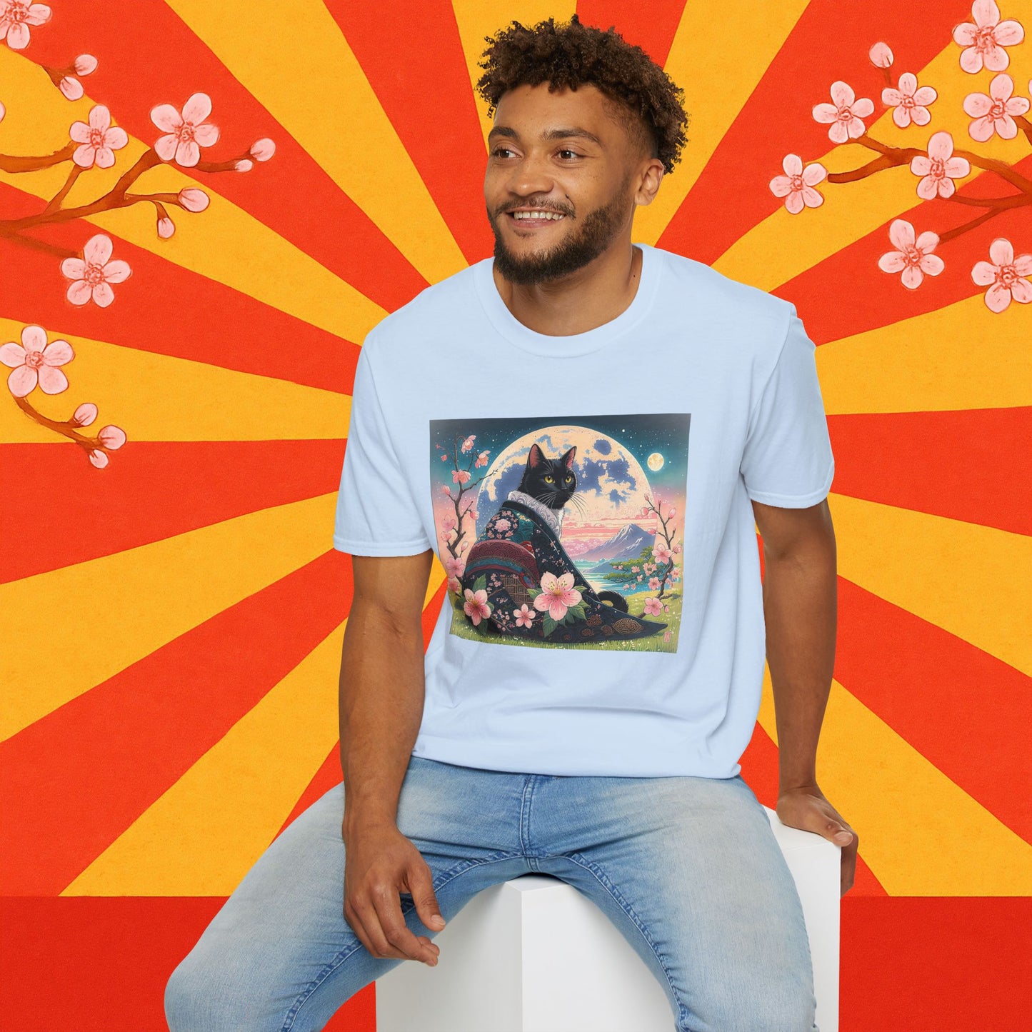 Elegant Black Cat Kimono T-Shirt
