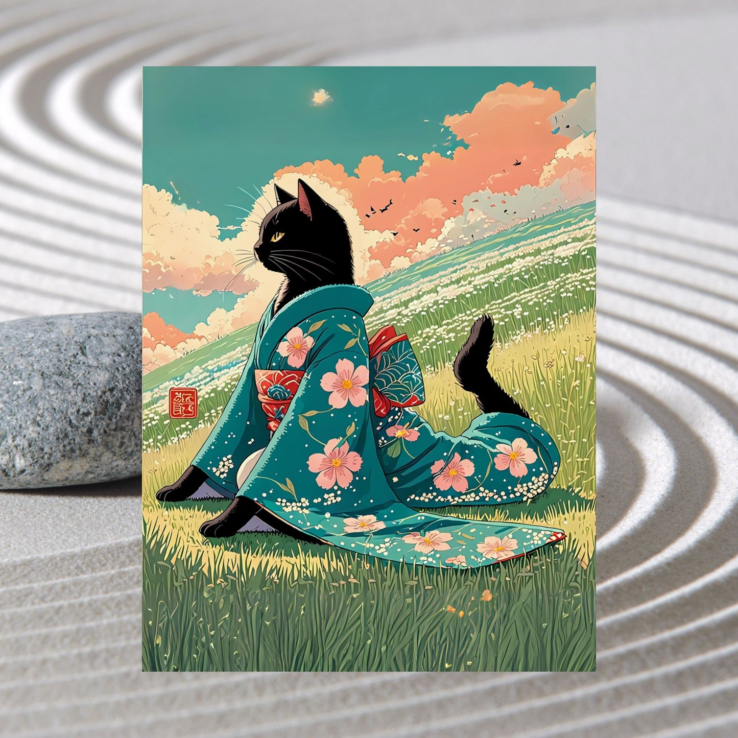 Vintage Japanese Cat Poster - Yoga Neko