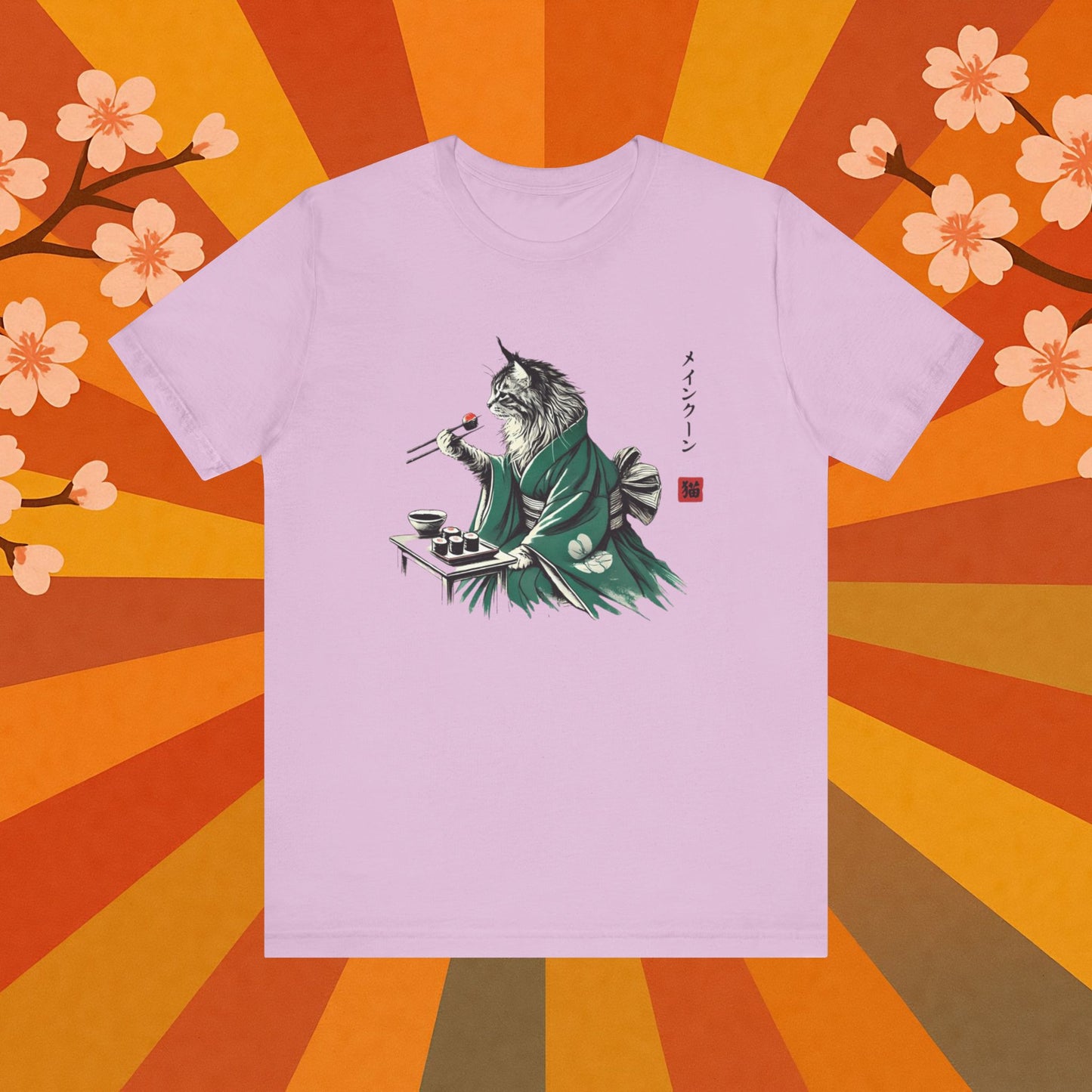 Maine Coon Eating Sushi - T-Shirt