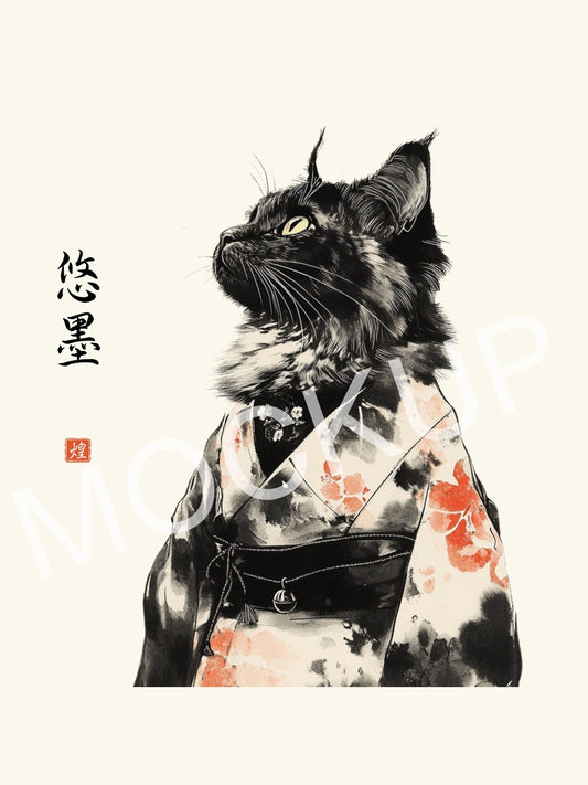 Yūboku - Serene Ink Cat Wall Art