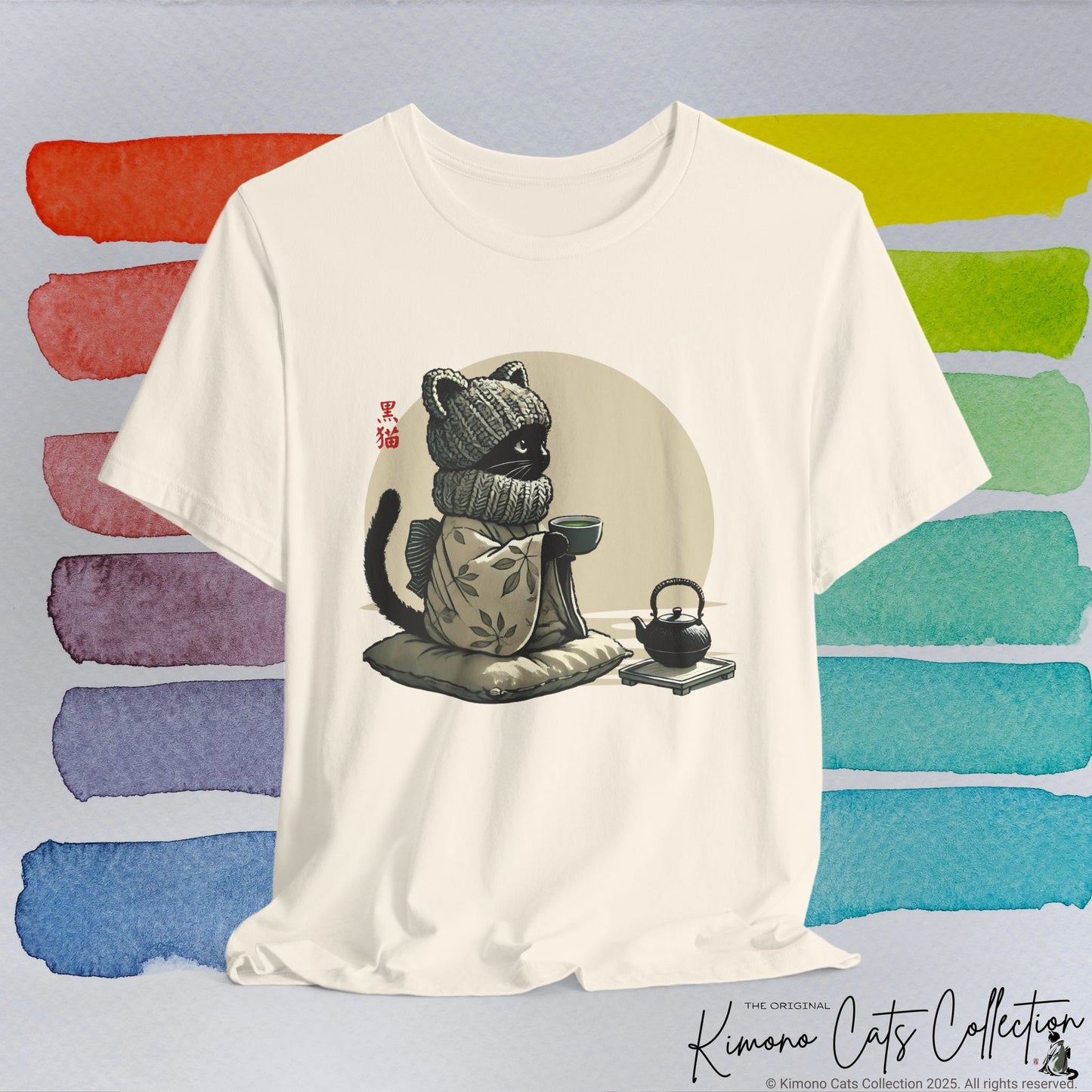 Gemütliche schwarze Katze Teezeit - T-Shirt