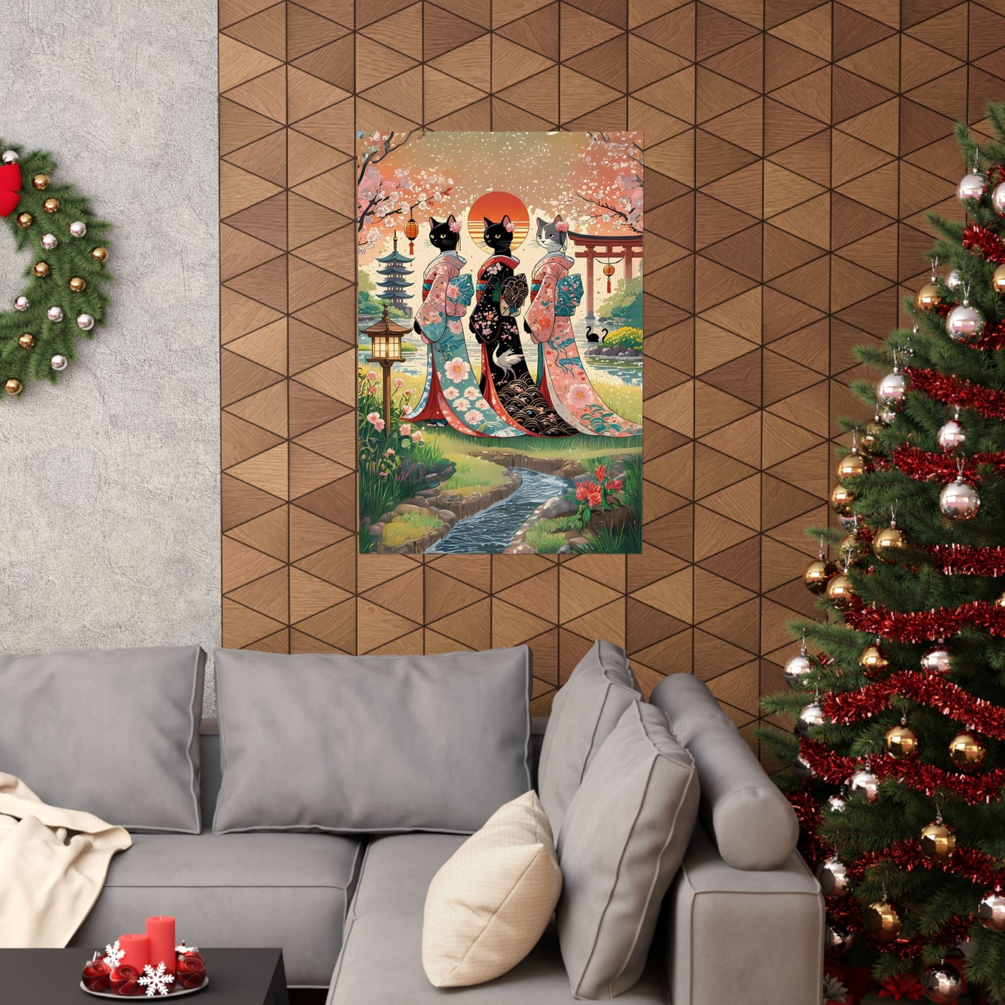 Geisha Cats Art Print โ Elegant & Whimsical Wall Decor ๐พ๐