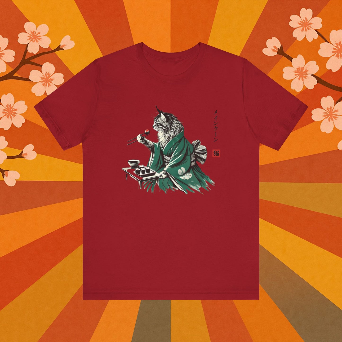 Maine Coon Eating Sushi - T-Shirt