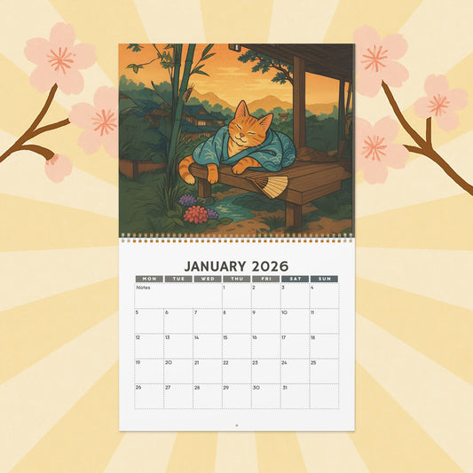 Sleepy Kimono Cats Wall Calendar 2026