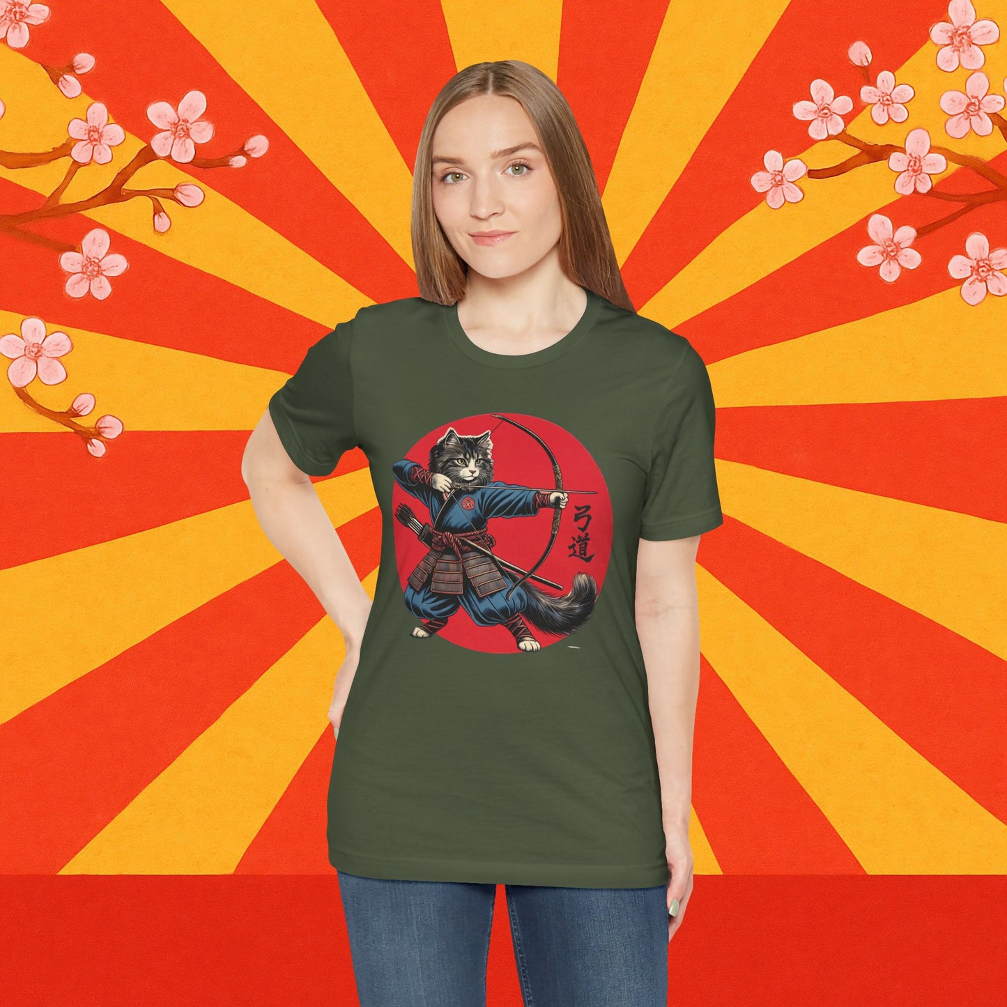 Samurai Cat Tee, Japanese Kyudo Bow