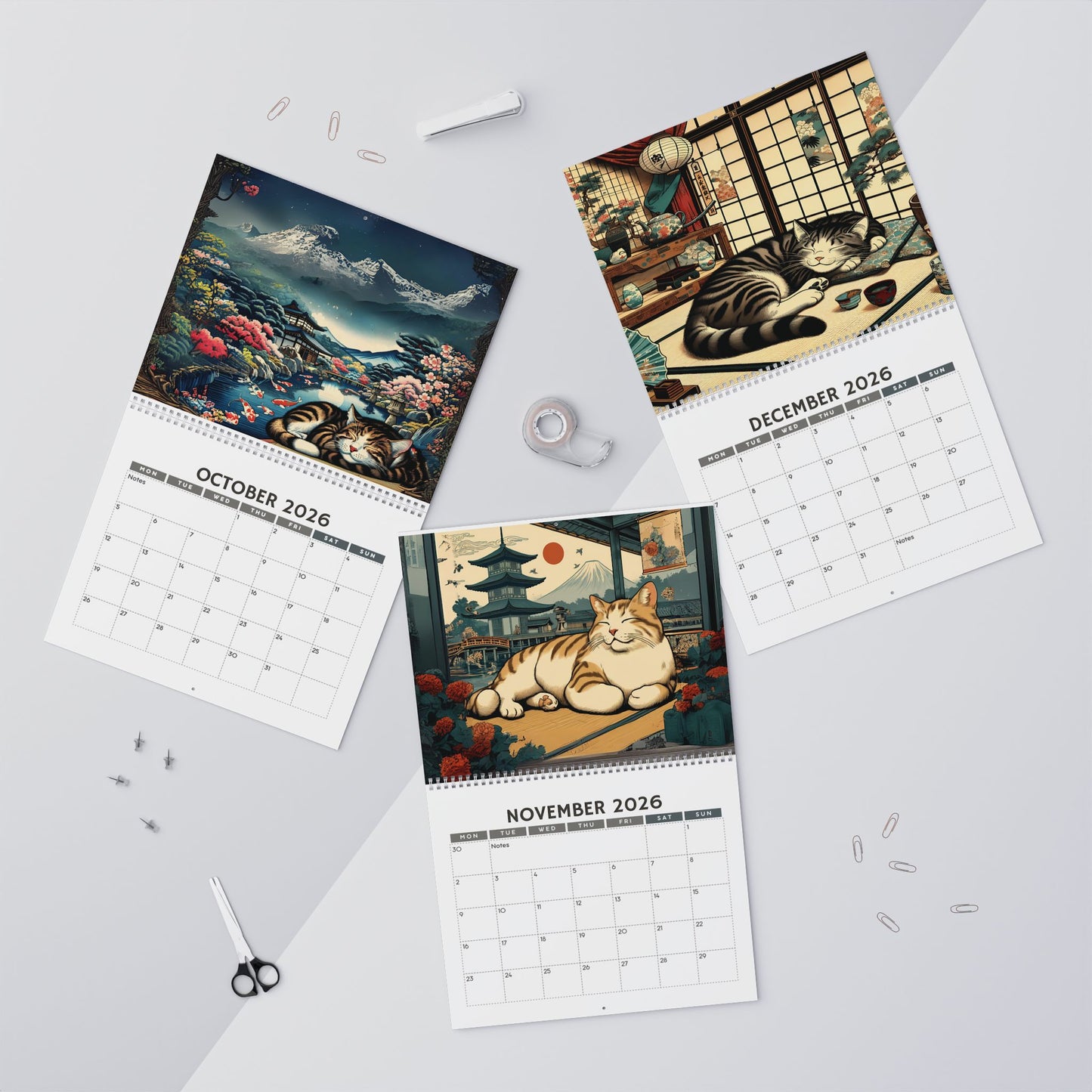 Sleepy Cats of Edo Japan 2026 Wall Calendar