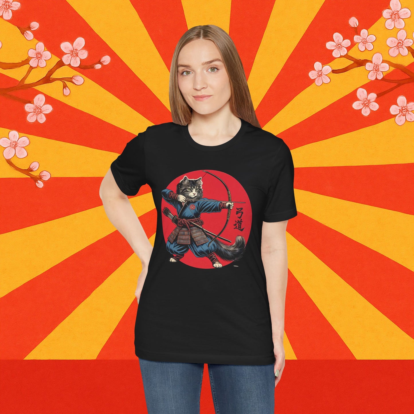 Samurai Cat Tee, Japanese Kyudo Bow