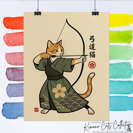 Kyūdō Cat Wall Art – Quiet Heart, Warrior Spirit
