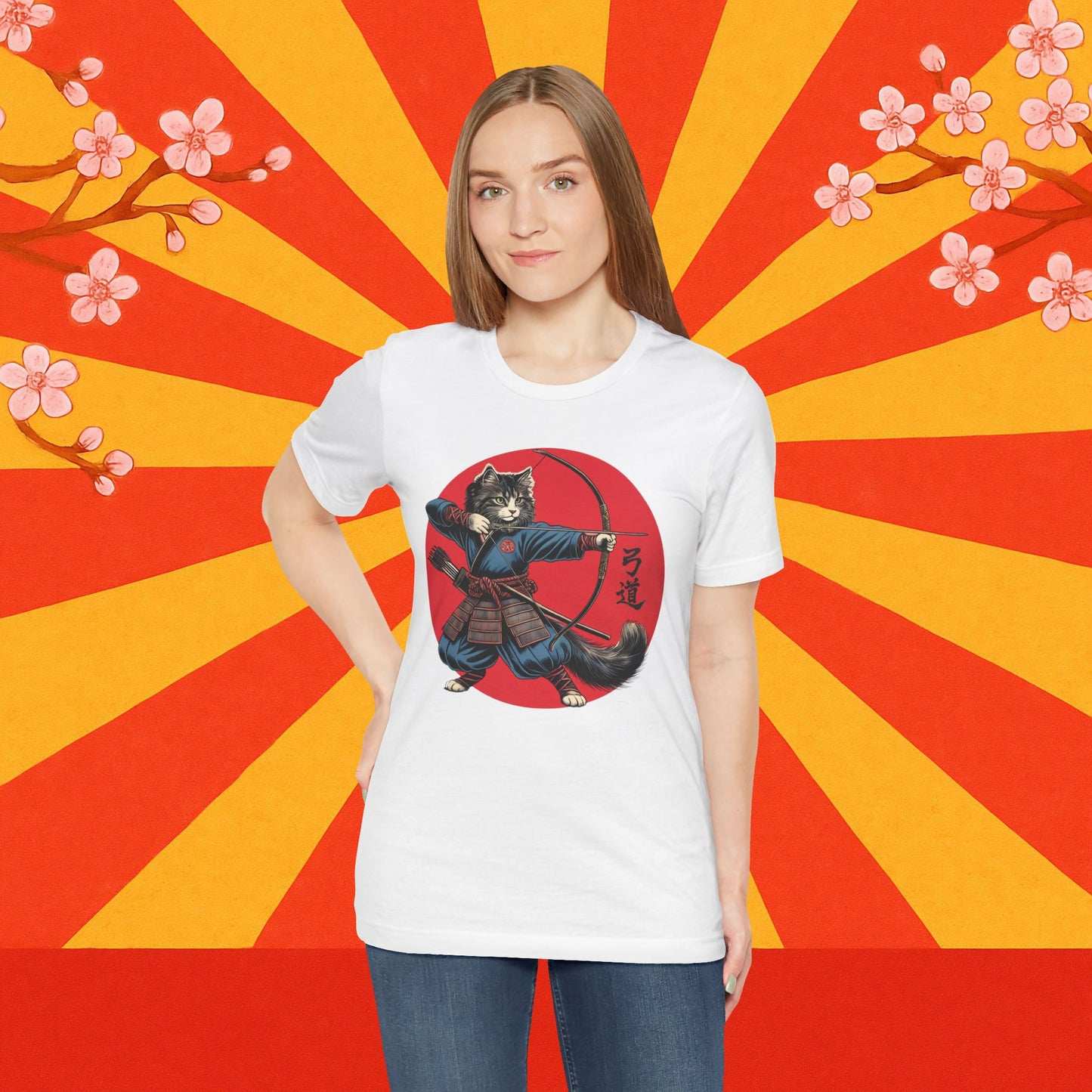 Samurai Cat Tee, Japanese Kyudo Bow