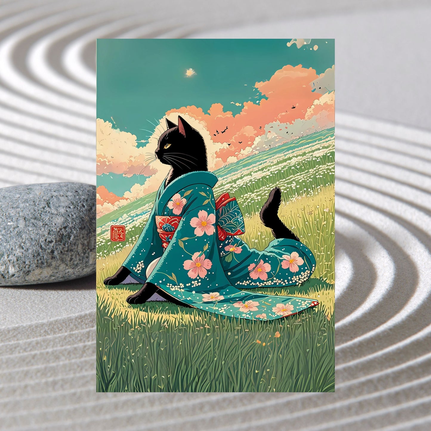 Vintage Japanese Cat Poster - Yoga Neko