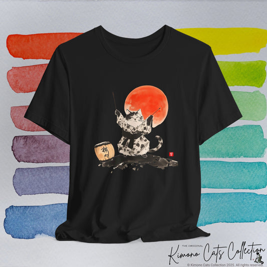 Taiko Drum Cat Tee - Japanese Sumi-e Ink Style Shirt