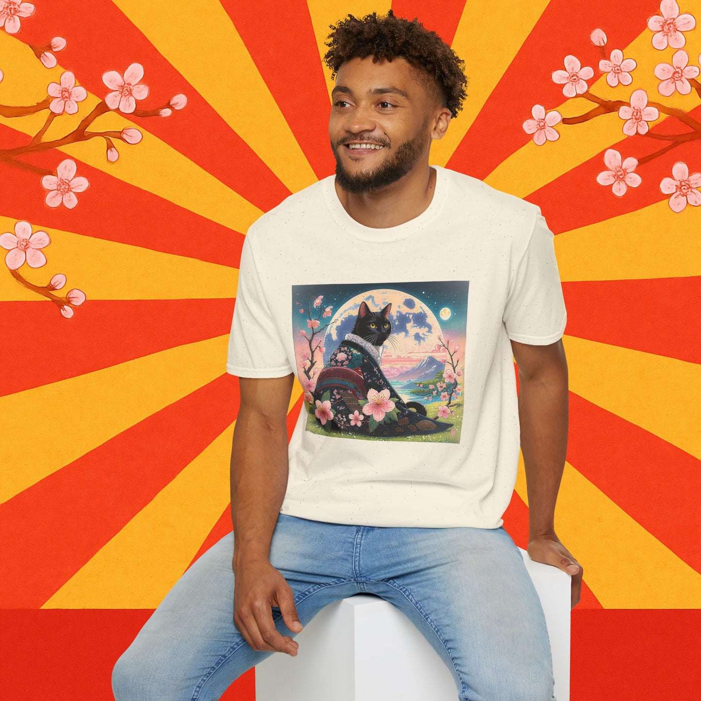 Elegant Black Cat Kimono T-Shirt