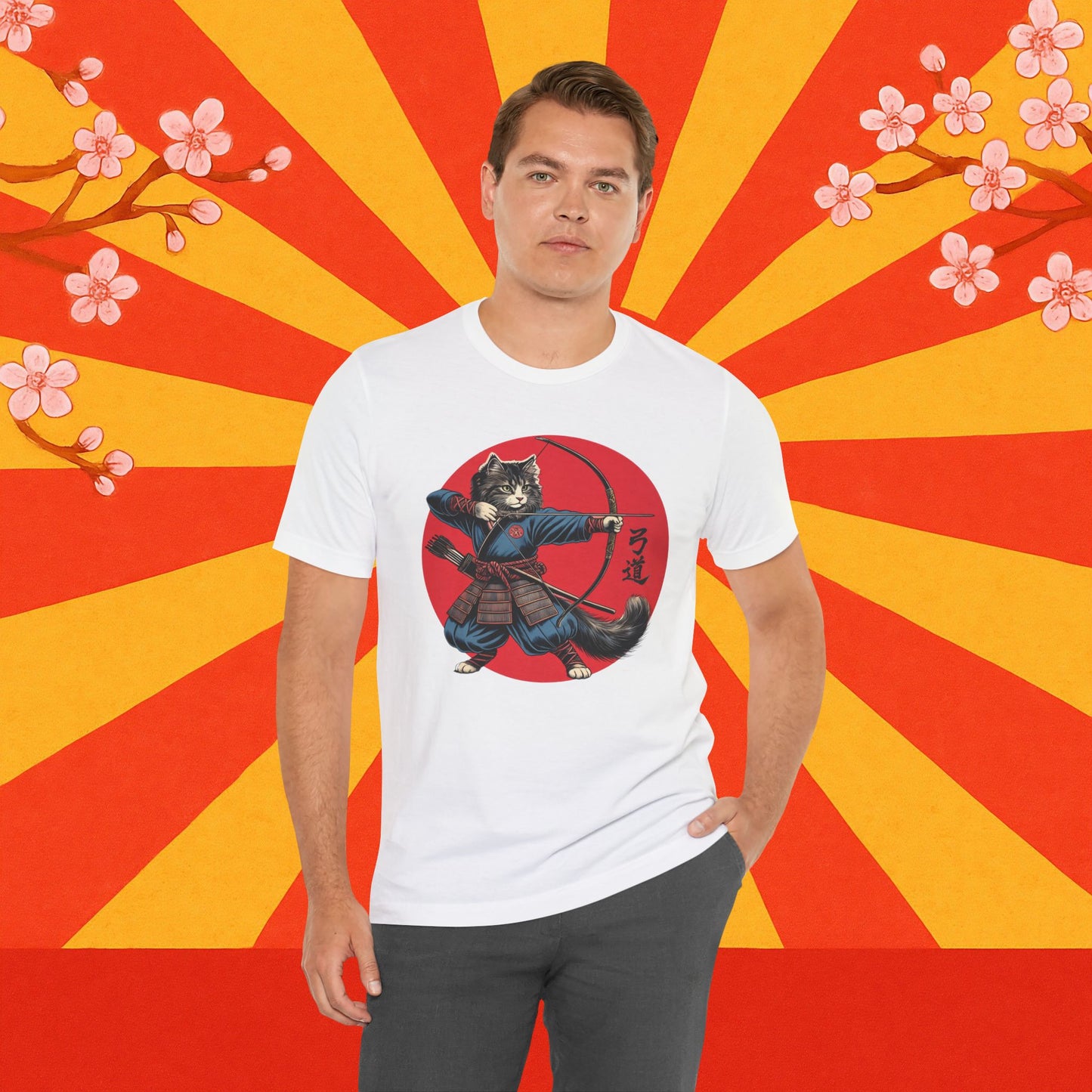 Samurai Cat Tee, Japanese Kyudo Bow