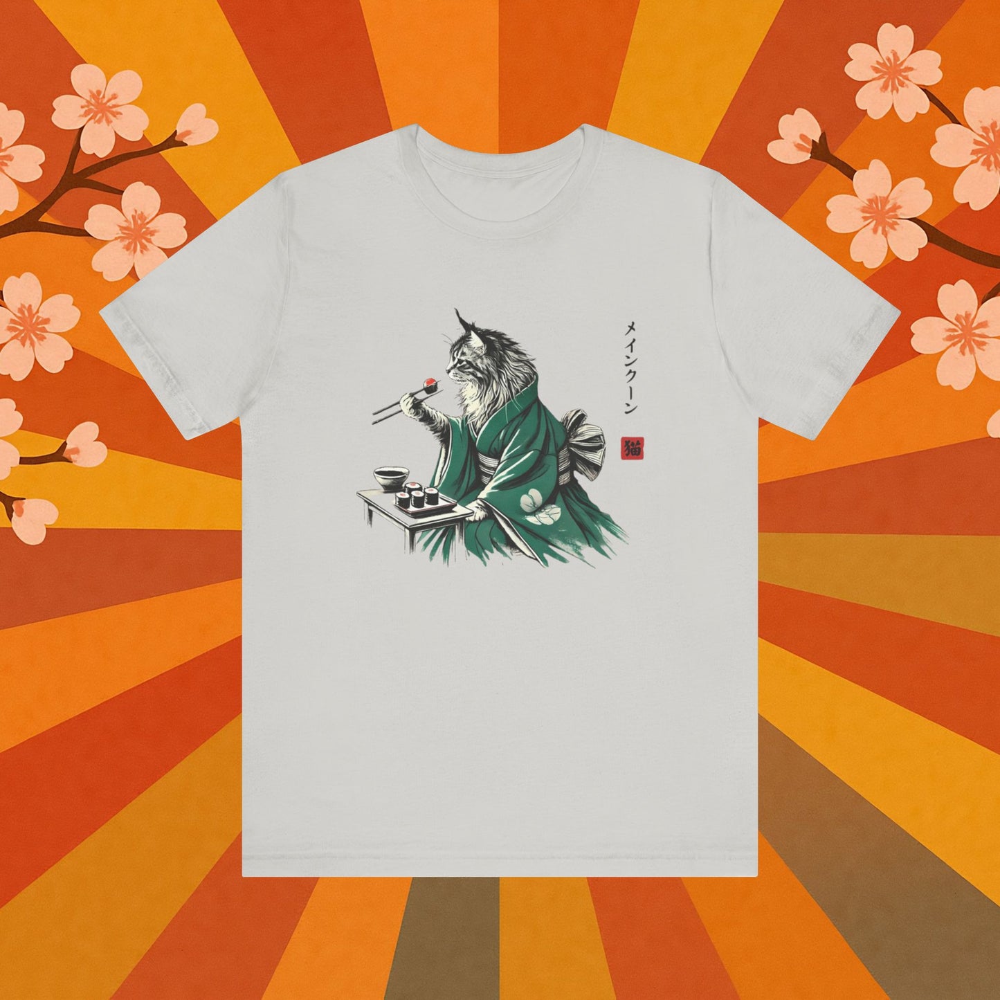 Maine Coon Eating Sushi - T-Shirt
