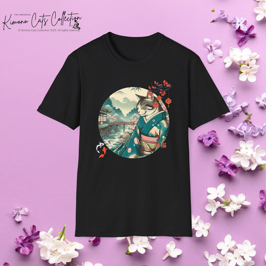 Kimono Cat T-Shirt - Japanese Zen Shrine Neko Softstyle Tee