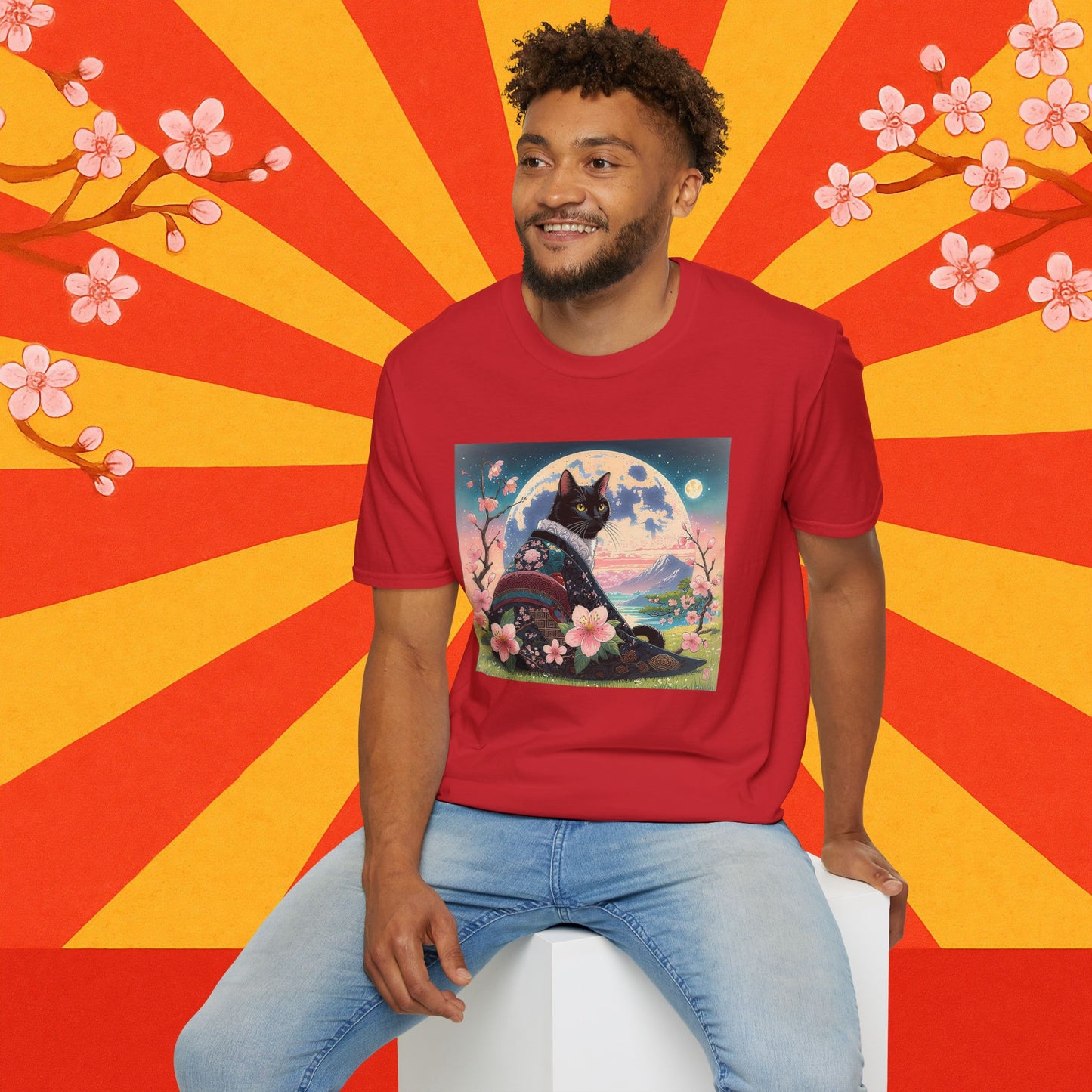 Elegant Black Cat Kimono T-Shirt