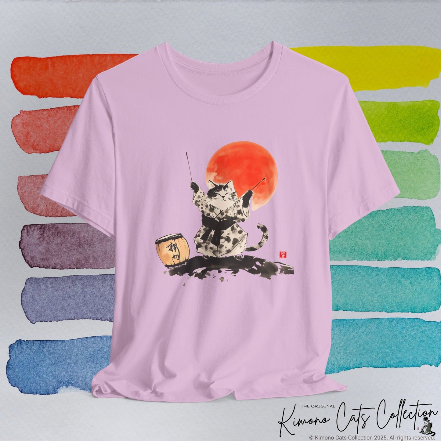 Taiko Drum Cat Tee - Japanese Sumi-e Ink Style Shirt