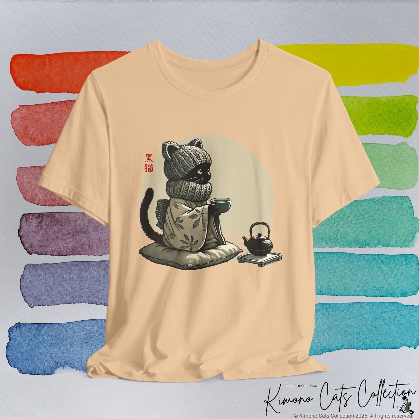 Gemütliche schwarze Katze Teezeit - T-Shirt