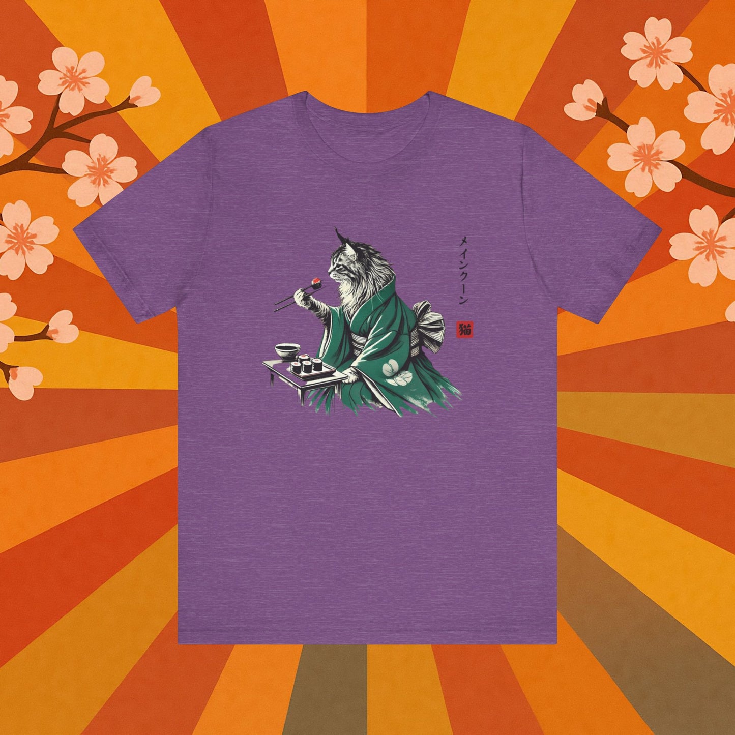 Maine Coon Eating Sushi - T-Shirt