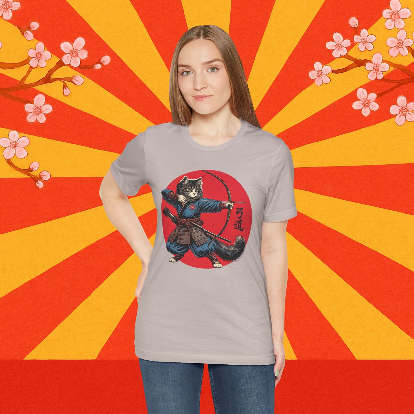 Samurai Cat Tee, Japanese Kyudo Bow