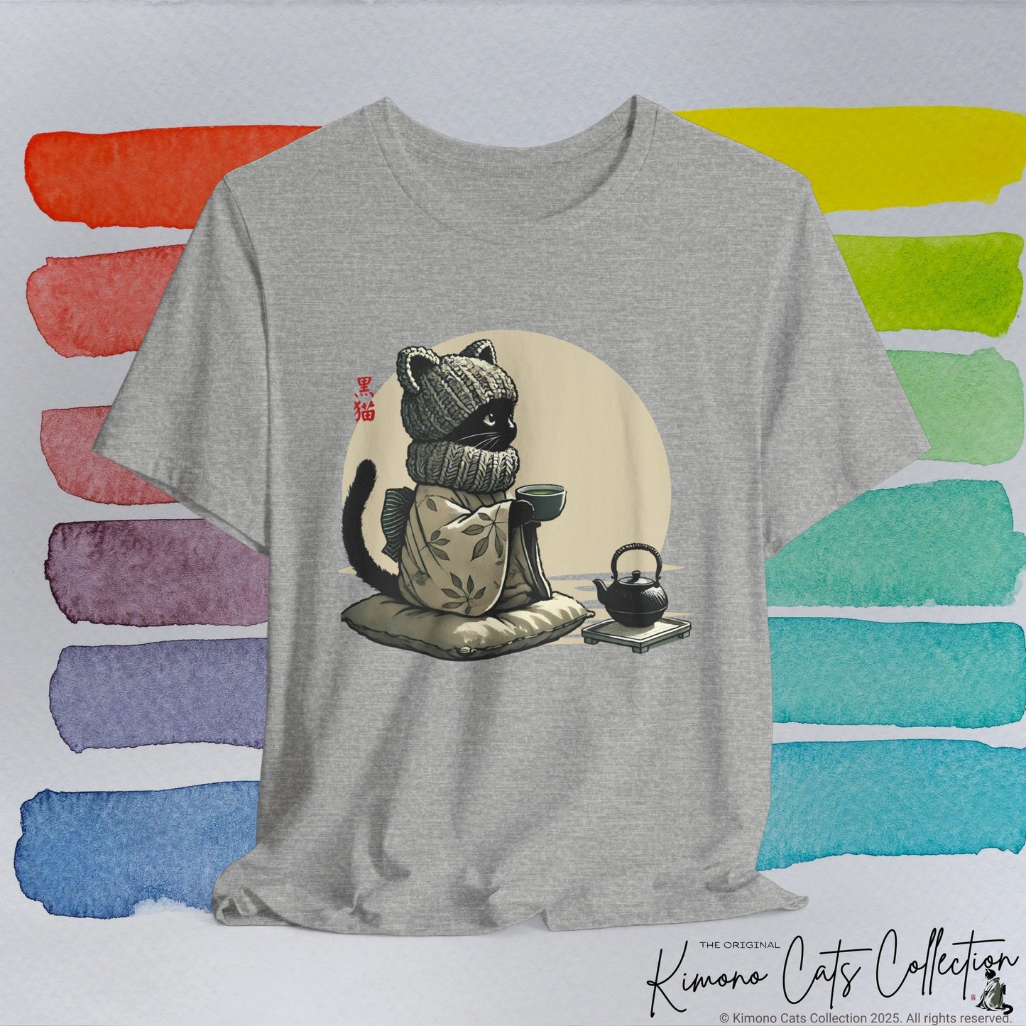 Gemütliche schwarze Katze Teezeit - T-Shirt