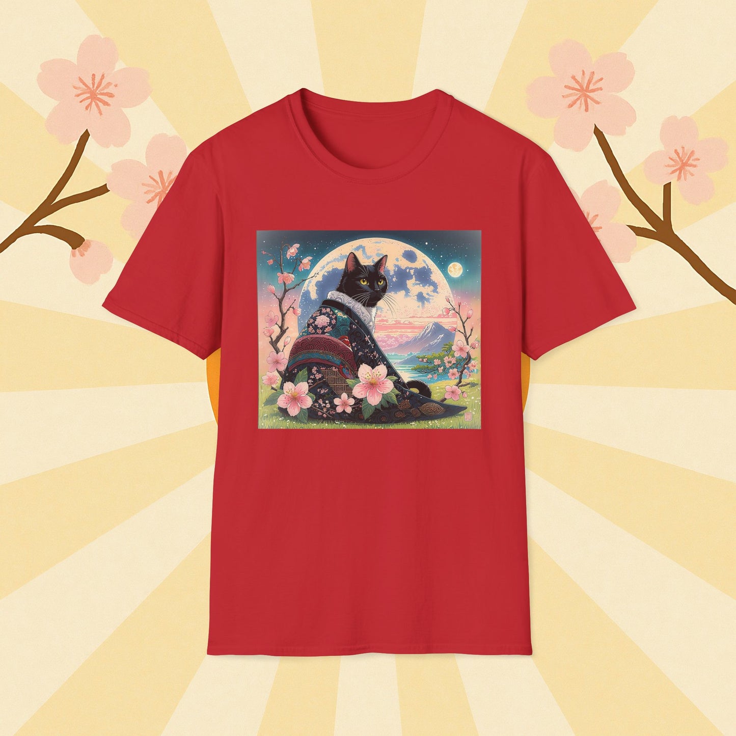 Elegant Black Cat Kimono T-Shirt