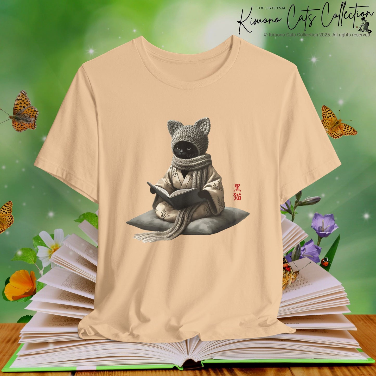 Buchliebhaber Häkelkatze im Kimono - T-Shirt