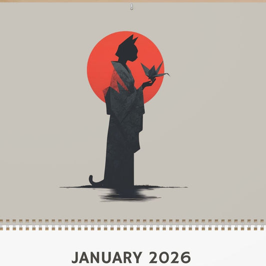 Calendar for January 2026 with a silhouette design on a beige background