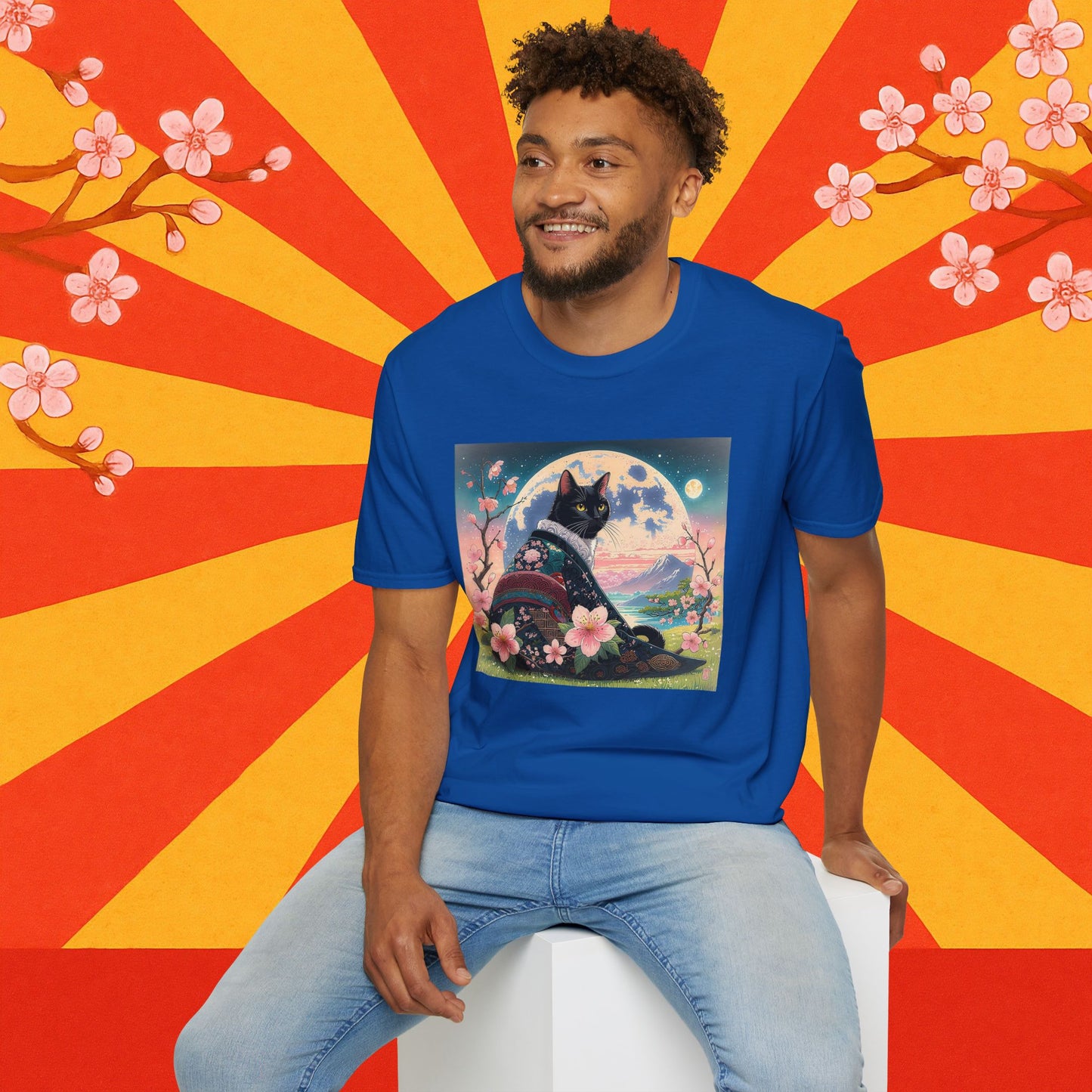 Elegant Black Cat Kimono T-Shirt