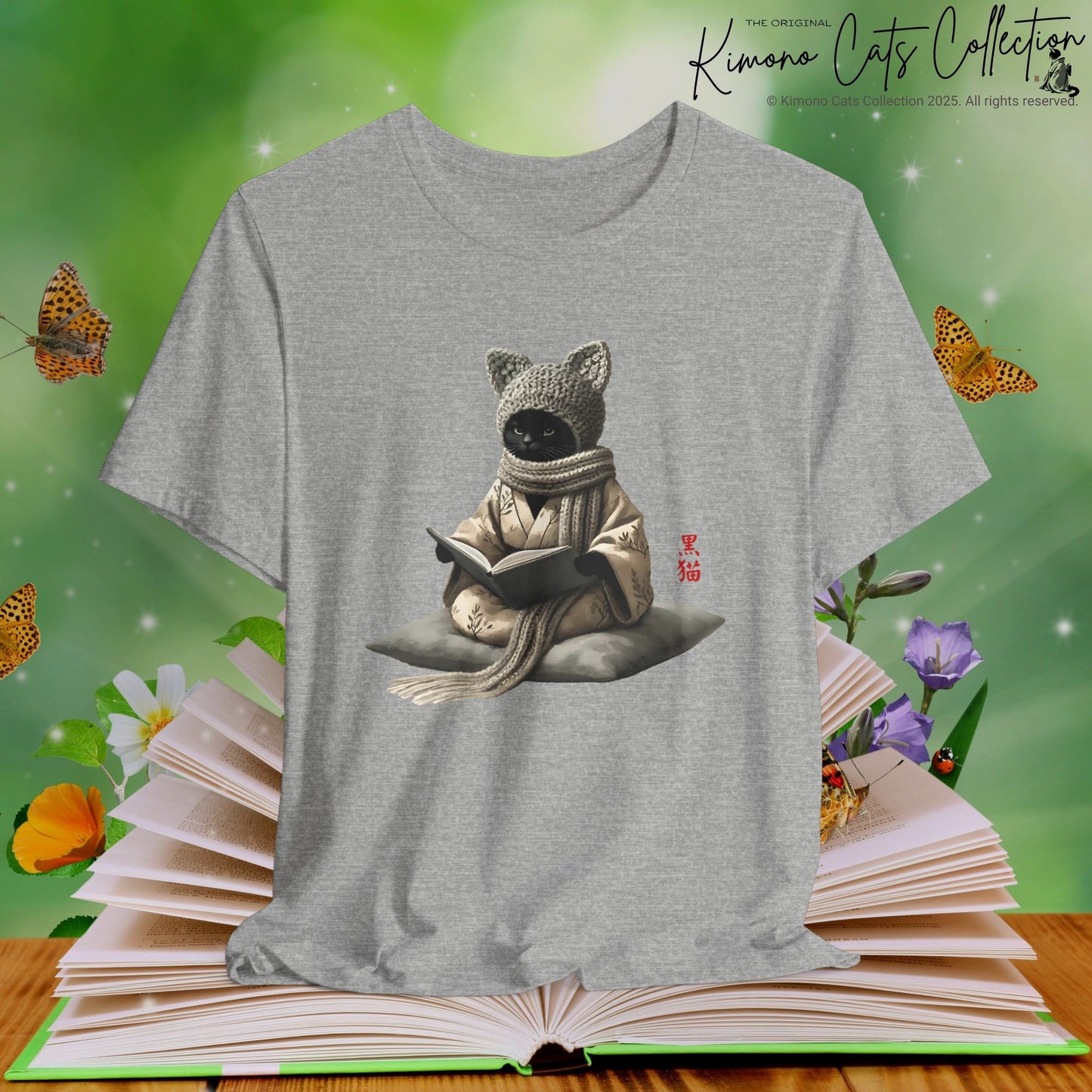 Buchliebhaber Häkelkatze im Kimono - T-Shirt