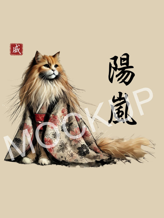 陽嵐 (Yō-Arashi) – Sun Storm Cat Wall Art