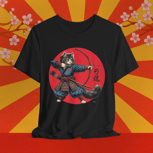 Samurai Cat Tee, Japanese Kyudo Bow