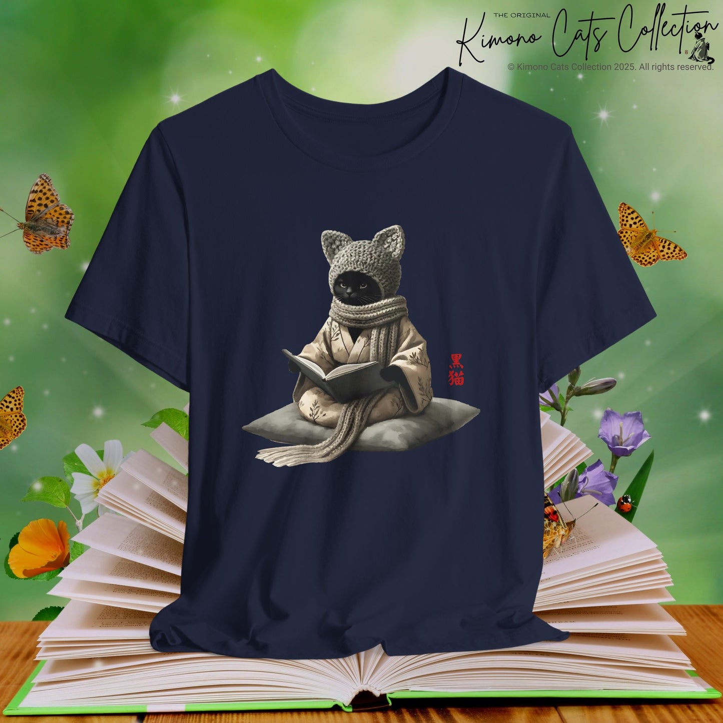 Buchliebhaber Häkelkatze im Kimono - T-Shirt