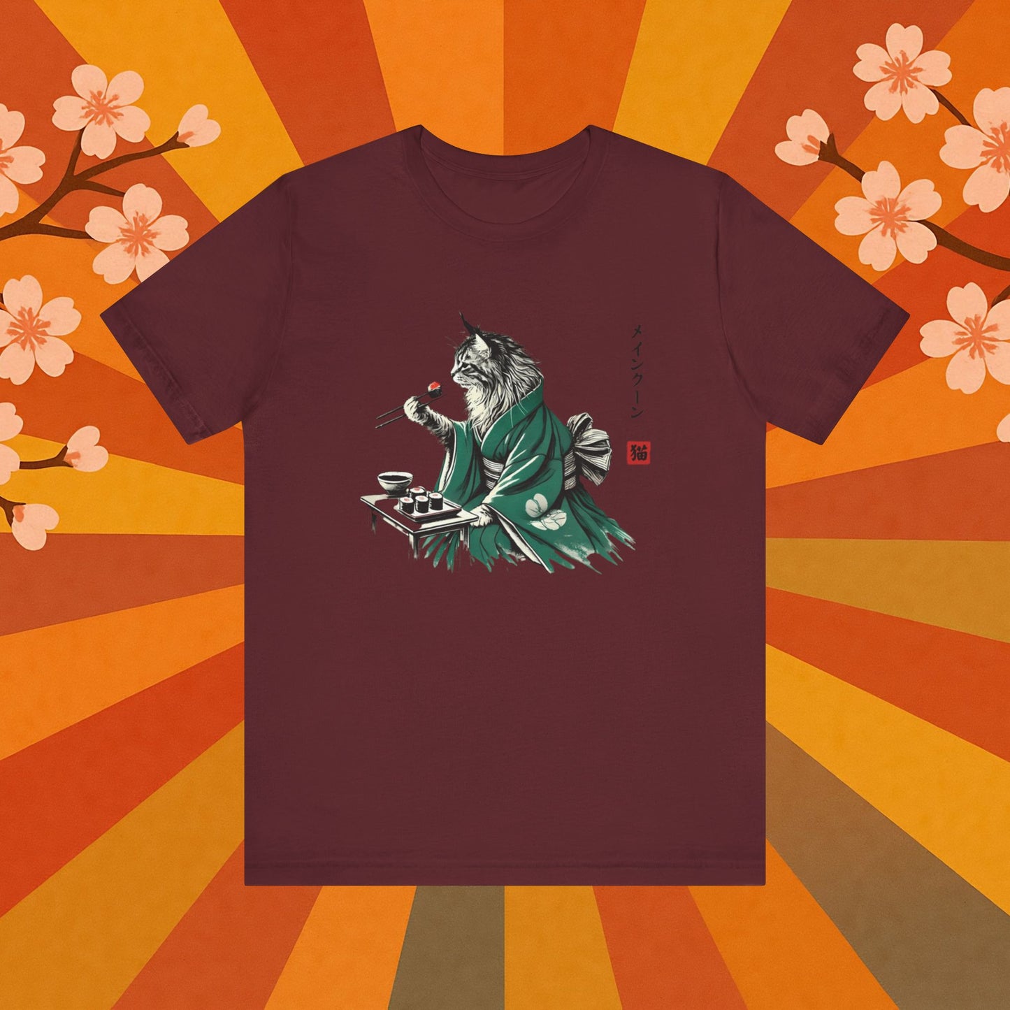 Maine Coon Eating Sushi - T-Shirt
