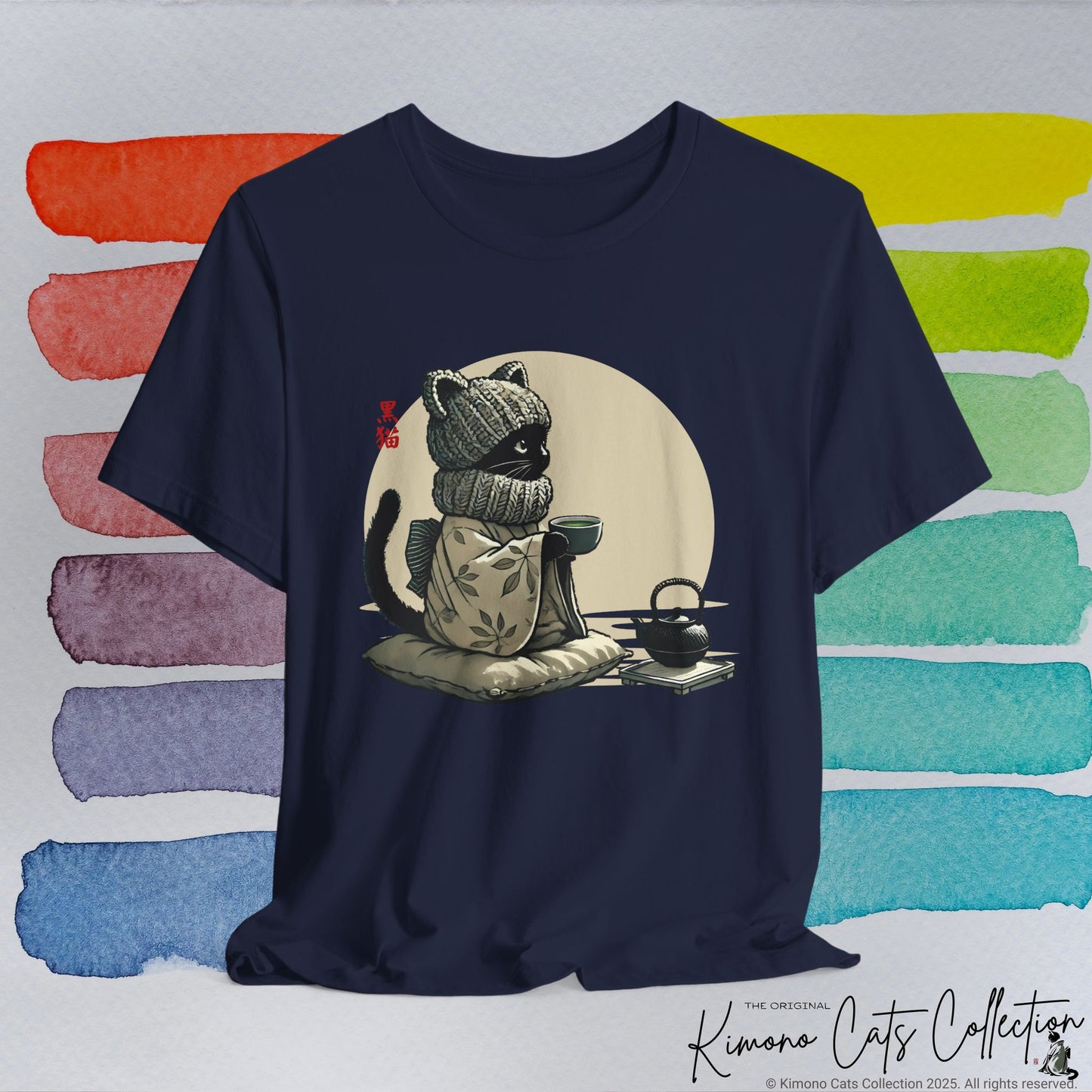 Gemütliche schwarze Katze Teezeit - T-Shirt