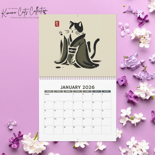 Silent Ink: Kimono Cats of Zen Japan, Sumi-e Cat Wall Calendar 2026